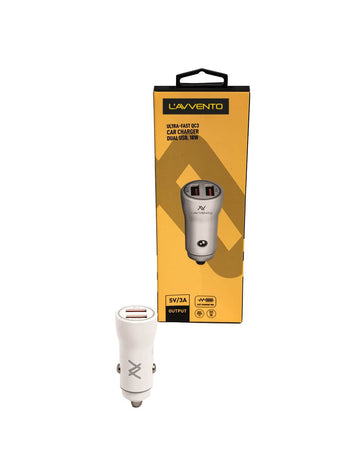 L'AVVENTO Ultra-Fast QC3, Car Charger Dual USB, 18W, White